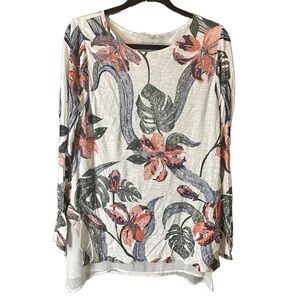 Soft Surroundings Lightweight White Pink Floral Print Long Sleeve Women’s Top L